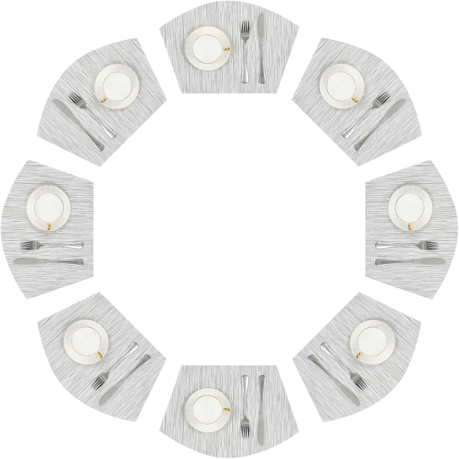 Round Table Placemats Set of 4 Wedge Shape Placemat Woven Vinyl Place Mats Heat Resistant Wipe Clean Dining Table Mats Home Table Decor (4, Tan)