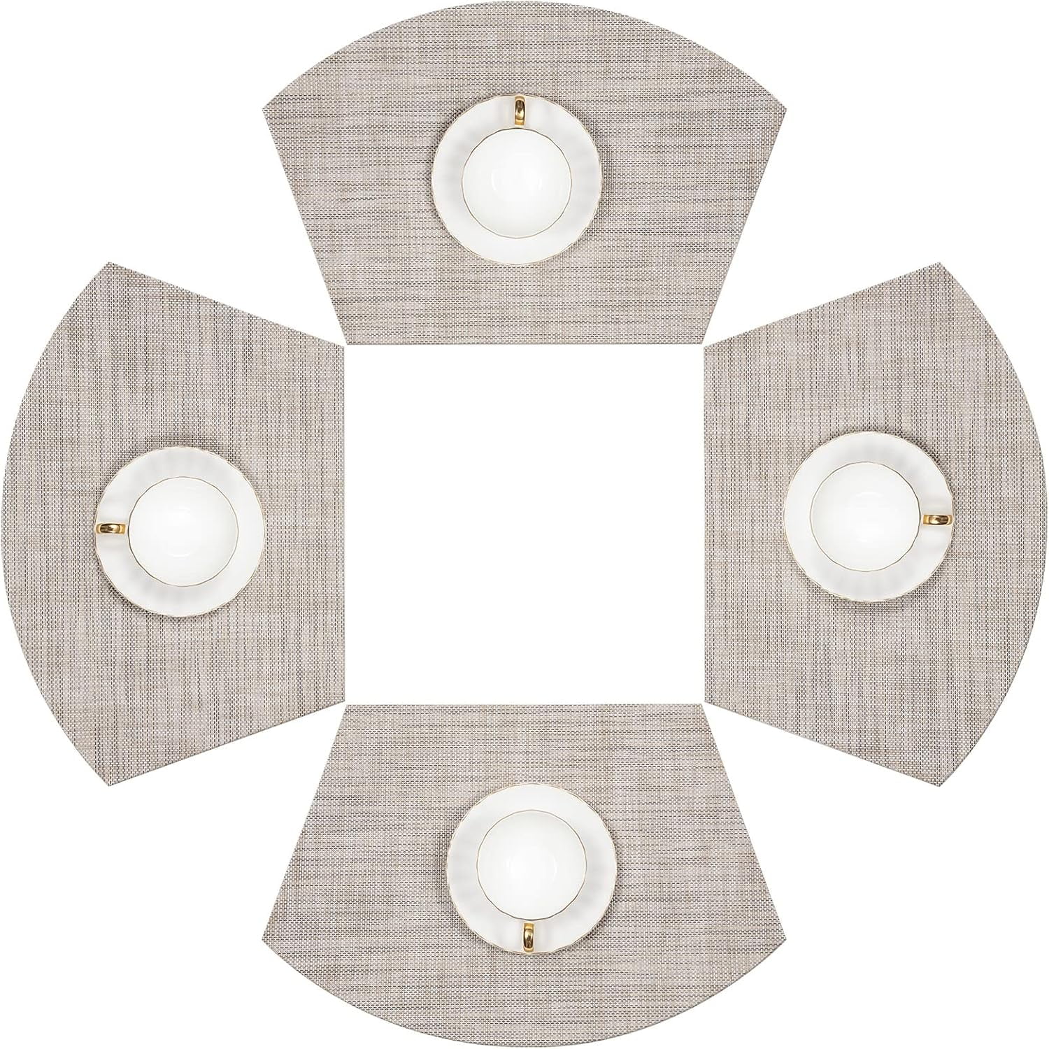 Round Table Placemats Set of 4 Wedge Shape Placemat Woven Vinyl Place Mats Heat Resistant Wipe Clean Dining Table Mats Home Table Decor (4, Tan)
