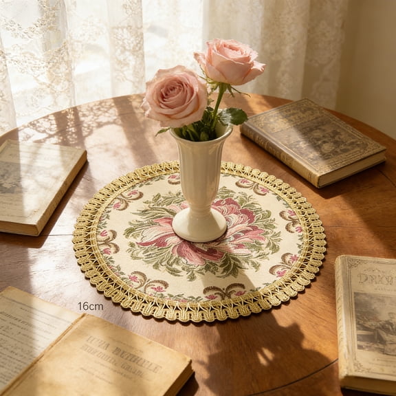 Round Table Protector Mat, Heatproof Coaster Pad for Vases Cups and Lamps, 6.3 Inch Diameter Fabric Mat Prevents Scratches and Stains, European Design for Dining Table Desk Decor, Multicolor