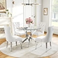 thumbnail image 1 of Round Table Set for 4, 36" Tempered Glass Gold Legs Dining Table with Dining Chairs for Dining Room, Kitchen, Meeting Room, 1 of 9