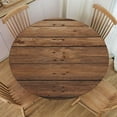 thumbnail image 1 of Round Table Top Cover Aged Wooden Planks Texture Vertically Striped Fitted Tablecloth with Elastic Edge for Dining Wedding Party Picnic Fit for Diameter 45-52 Table, 1 of 5