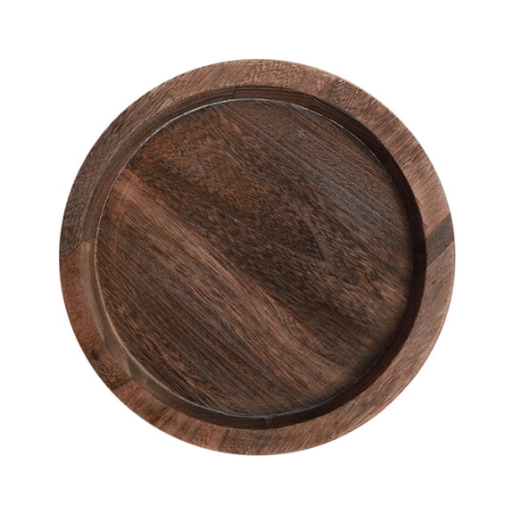 Round Table Tray Wooden Solid Circle Serving Tray with Handle Black Walnut Platter Decorative Tray for Oversized Home Breakfast in Bed Tea Coffee 20cm