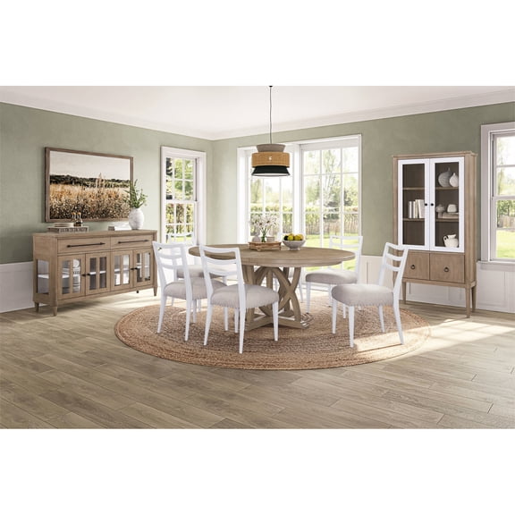 Round Table with Leaf and Glass Server with Soft Hinges / Fit for Modern Dining Rooms