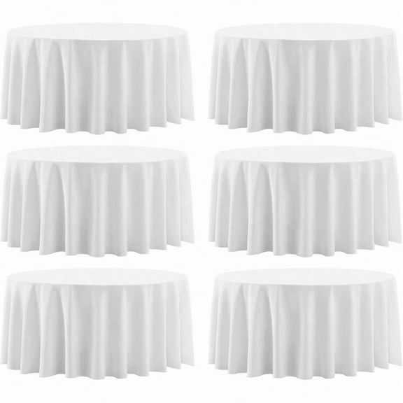 Round Tablecloth 120 Inch 6 Pack White Tablecloths Washable Decorative Linen Polyester Table Clothes Cover for Dining Table Banquets Buffet Parties and Wedding