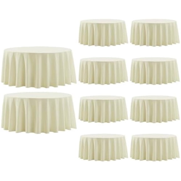 Round Tablecloth 120 Inch Tablecloth 10 Pack Ivory Table Cloths Washable Decorative Polyester TableClothes Cover for Dining Table Banquets Buffet Parties and Wedding