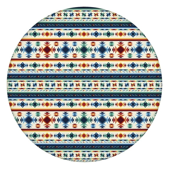 Round Tablecloth 36-44" Fit, Boho Design Waterproof Oxford Fabric with Elastic Hem for Outdoor Eating or Holiday Tables