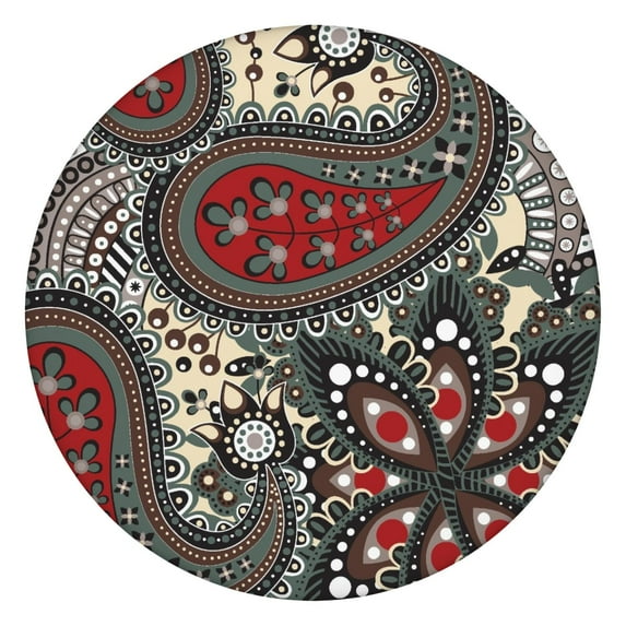 Round Tablecloth 44" Waterproof Oxford Fabric, Elastic Edge, Paisley Pattern, Fitted and Easy to Clean for Dining or Outdoor Use