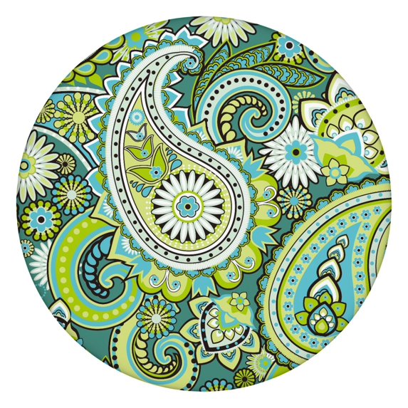 Round Tablecloth 44" Waterproof Oxford Fabric, Elastic Edge, Paisley Print, Durable and Wipe Clean for Patio or Kitchen