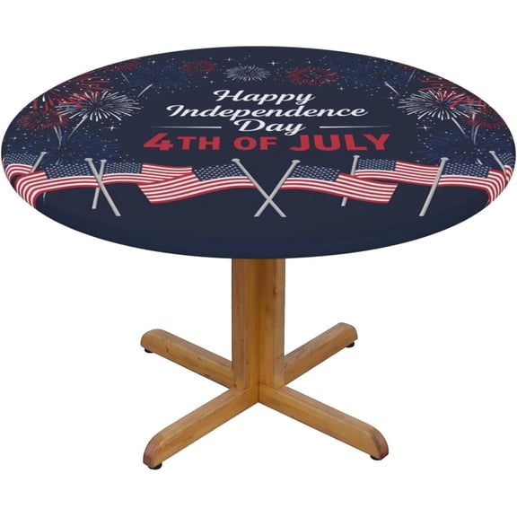 Round Tablecloth 4th of July Celebration Fitted Elastic Waterproof Wipeable Table Cloth Cover Decor Table Pad Cover for Party Dinning Room Picnic-54 (Round)