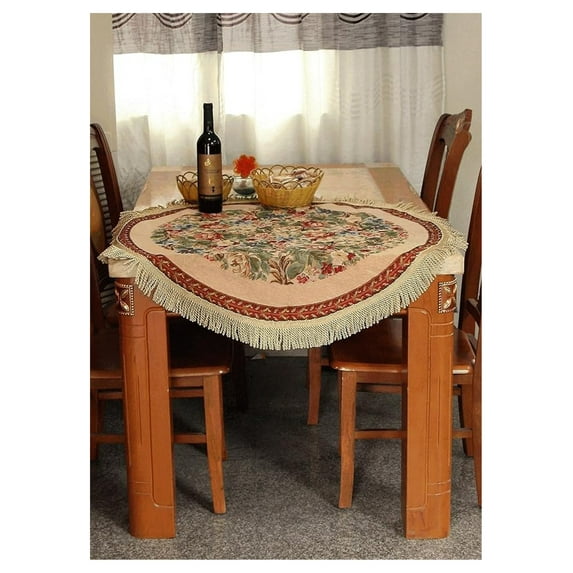 Round Tablecloth 59 Inch, Tache Festive Red Floral Yuletide Table Cover - Woven Tapestry Linen for Dining Kitchen Coffee Tables, Holiday Decor