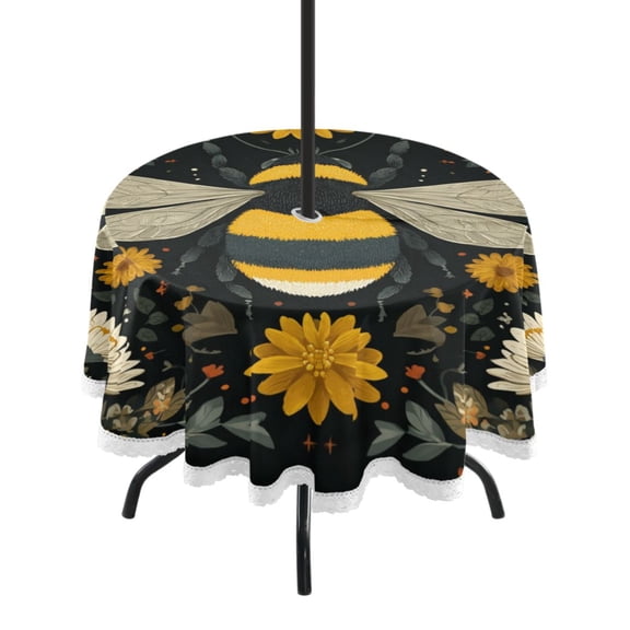 Round Tablecloth 60*60 Inches Round Tablecloth Outdoor Style Tablecloth With Umbrella Holes Tablecloth Outdoor Suitable For Kitchens and Dining Rooms Beautiful Bumblebee Illustration