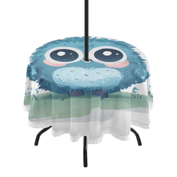 Round Tablecloth 60*60 Inches Round Tablecloth Outdoor Style Tablecloth With Umbrella Holes Tablecloth Outdoor Suitable For Kitchens and Dining Rooms Beautiful Cute Blue Owl