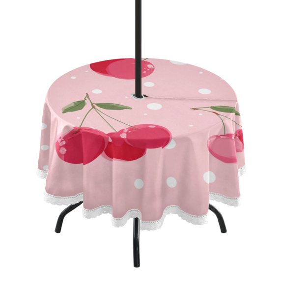 Round Tablecloth 60*60 Inches Round Tablecloth Outdoor Style Tablecloth With Umbrella Holes Tablecloth Outdoor Suitable For Kitchens and Dining Rooms Bright Cherry Blossom Pattern