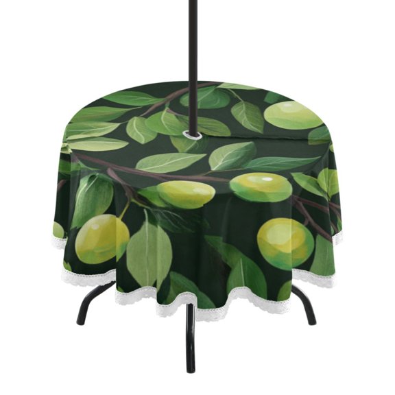 Round Tablecloth 60*60 Inches Round Tablecloth Outdoor Style Tablecloth With Umbrella Holes Tablecloth Outdoor Suitable For Kitchens and Dining Rooms Cartoon Plum