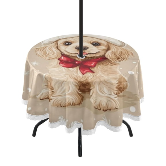 Round Tablecloth 60*60 Inches Round Tablecloth Outdoor Style Tablecloth With Umbrella Holes Tablecloth Outdoor Suitable For Kitchens and Dining Rooms Christmas Cartoon Puppy