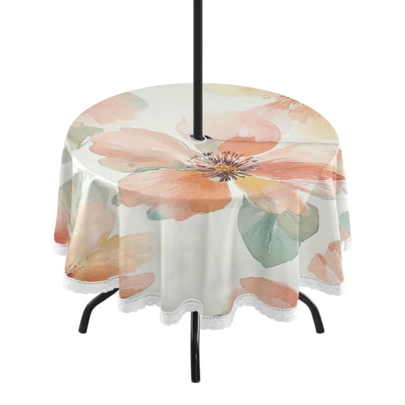 Round Tablecloth 60*60 Inches Round Tablecloth Outdoor Style Tablecloth With Umbrella Holes Tablecloth Outdoor Suitable For Kitchens and Dining Rooms Colorful Red Flowers