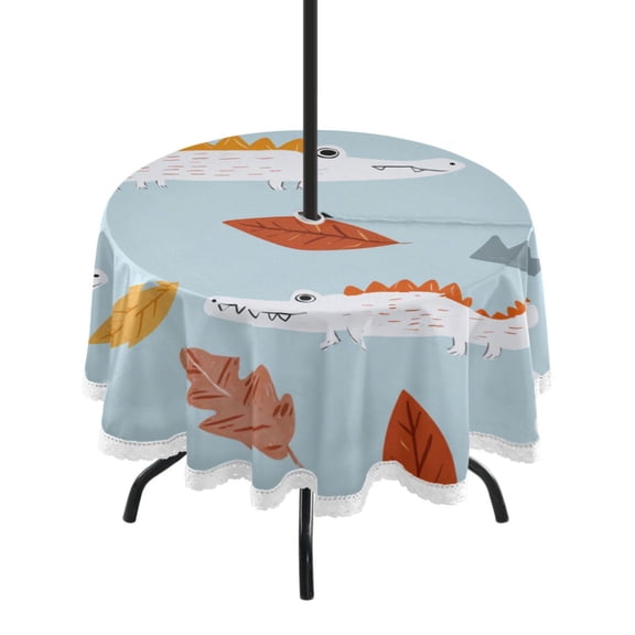 Round Tablecloth 60*60 Inches Round Tablecloth Outdoor Style Tablecloth With Umbrella Holes Tablecloth Outdoor Suitable For Kitchens and Dining Rooms Crocodile Pattern
