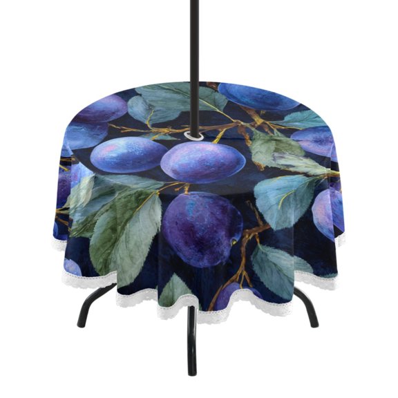 Round Tablecloth 60*60 Inches Round Tablecloth Outdoor Style Tablecloth With Umbrella Holes Tablecloth Outdoor Suitable For Kitchens and Dining Rooms Deep Blue Plum