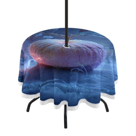 Round Tablecloth 60*60 Inches Round Tablecloth Outdoor Style Tablecloth With Umbrella Holes Tablecloth Outdoor Suitable For Kitchens and Dining Rooms Frozen Apple
