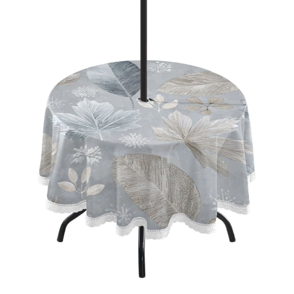 Round Tablecloth 60*60 Inches Round Tablecloth Outdoor Style Tablecloth With Umbrella Holes Tablecloth Outdoor Suitable For Kitchens and Dining Rooms Frozen Fallen Leaves Design