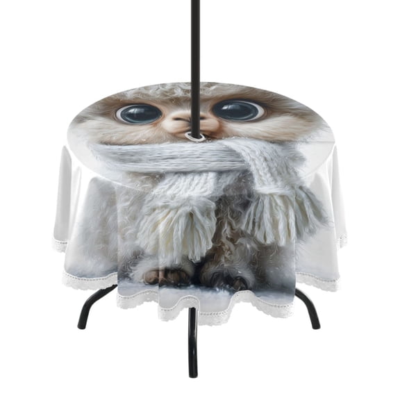 Round Tablecloth 60*60 Inches Round Tablecloth Outdoor Style Tablecloth With Umbrella Holes Tablecloth Outdoor Suitable For Kitchens and Dining Rooms Fuzzy Llama Image