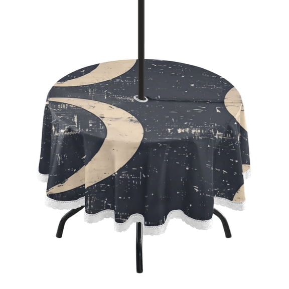 Round Tablecloth 60*60 Inches Round Tablecloth Outdoor Style Tablecloth With Umbrella Holes Tablecloth Outdoor Suitable For Kitchens and Dining Rooms Gray Moon