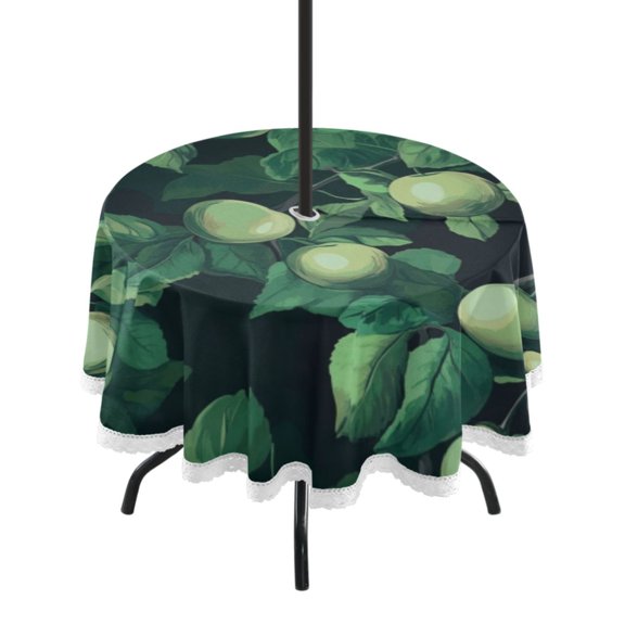 Round Tablecloth 60*60 Inches Round Tablecloth Outdoor Style Tablecloth With Umbrella Holes Tablecloth Outdoor Suitable For Kitchens and Dining Rooms Green Plum