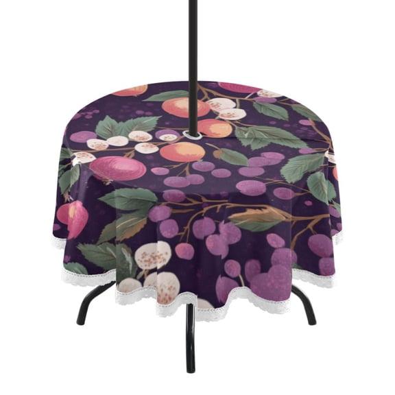 Round Tablecloth 60*60 Inches Round Tablecloth Outdoor Style Tablecloth With Umbrella Holes Tablecloth Outdoor Suitable For Kitchens and Dining Rooms Plum Cute Cartoon