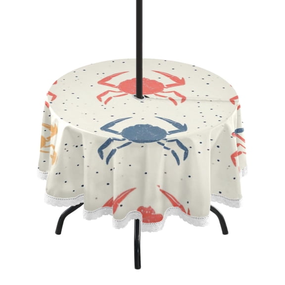 Round Tablecloth 60*60 Inches Round Tablecloth Outdoor Style Tablecloth With Umbrella Holes Tablecloth Outdoor Suitable For Kitchens and Dining Rooms Red Crab