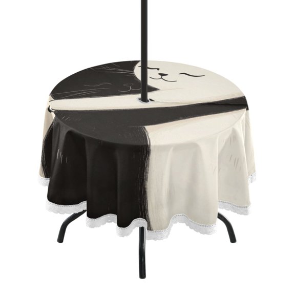 Round Tablecloth 60*60 Inches Round Tablecloth Outdoor Style Tablecloth With Umbrella Holes Tablecloth Outdoor Suitable For Kitchens and Dining Rooms Two Cats Hugging