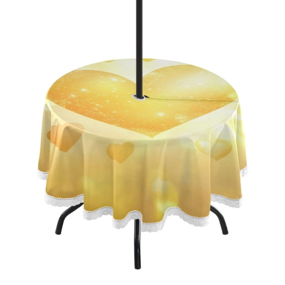 Round Tablecloth 60*60 Inches Round Tablecloth Outdoor Style Tablecloth With Umbrella Holes Tablecloth Outdoor Suitable For Kitchens and Dining Rooms Valentine's Day Yellow Love