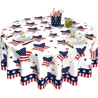 Round Tablecloth 60 Inch 4th of July Table Cloth Patriotic American Flag Tablecloth Washable Table Cover Reusable Memorial Day Tablecloth for Home Party Picnic