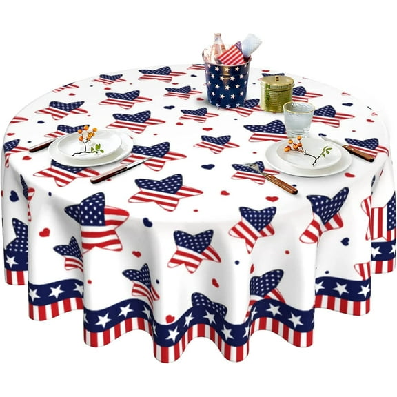 Round Tablecloth 60 Inch 4th of July Table Cloth Patriotic American Flag Tablecloth Washable Table Cover Reusable Memorial Day Tablecloth for Home Party Picnic