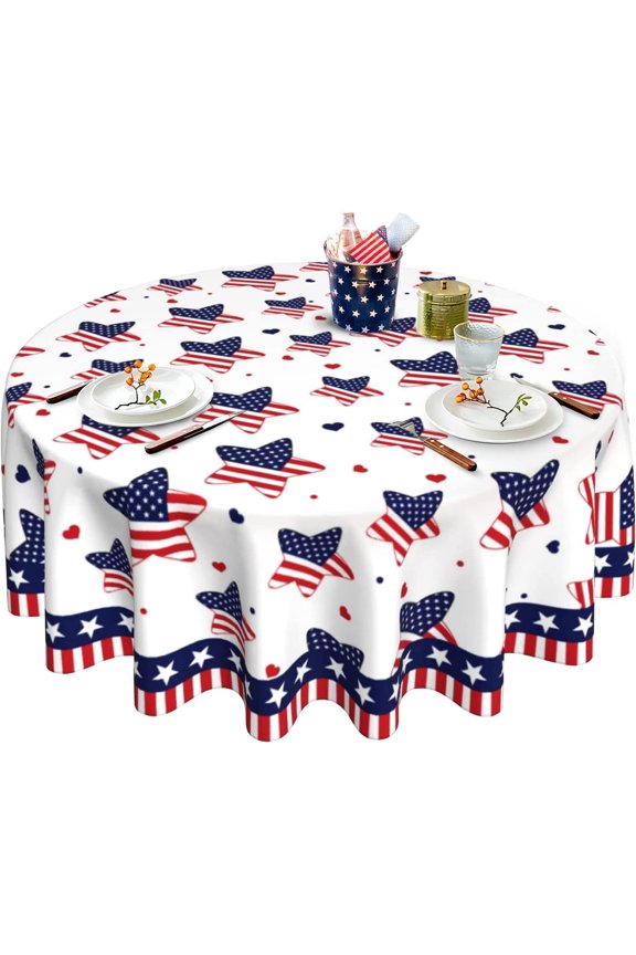 Round Tablecloth 60 Inch 4th of July Table Cloth Patriotic American Flag Tablecloth Washable Table Cover Reusable Memorial Day Tablecloth for Home Party Picnic