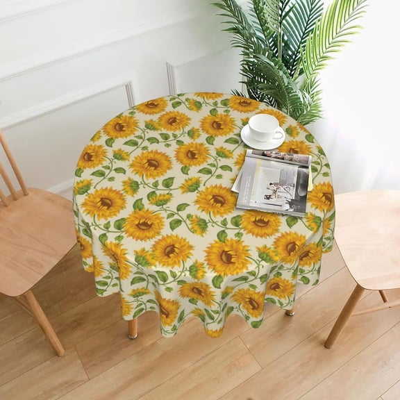 Round Tablecloth 60 Inch, Beautiful Yellow Sunflower Table Cover (Fit for 20"-47" Table), Soft Fabric Washable Wrinkle Resistant Table Cloths for Parties Kitchen Family Gatherings Home Decor