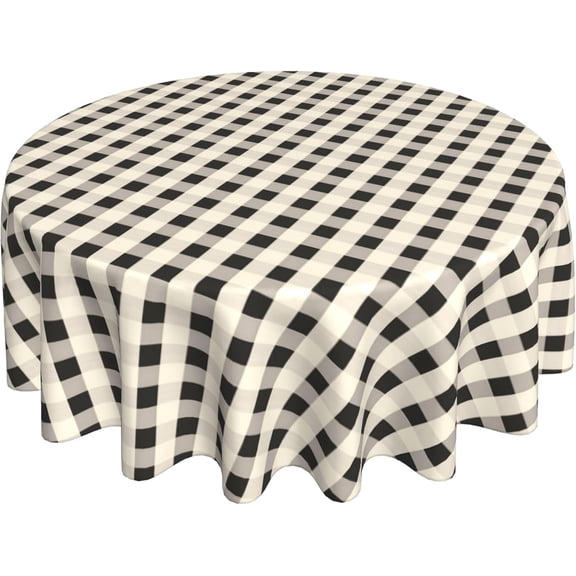 Round Tablecloth 60 Inch, Beige Buffalo Check Plaid Round Tablecloth Spillproof Soil Resistant Tablecloth Table Topper for Dining, Party, Buffet, Wedding