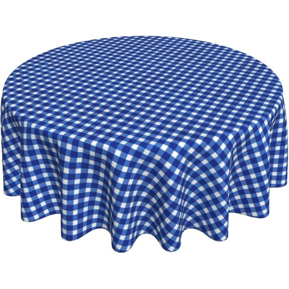 Round Tablecloth 60 Inch, Blue Grids Circle Tablecloth Heat Resistant Table Cloth Farmhouse Table Cover for Party, Wedding, Cocktail, Banquet, Festival
