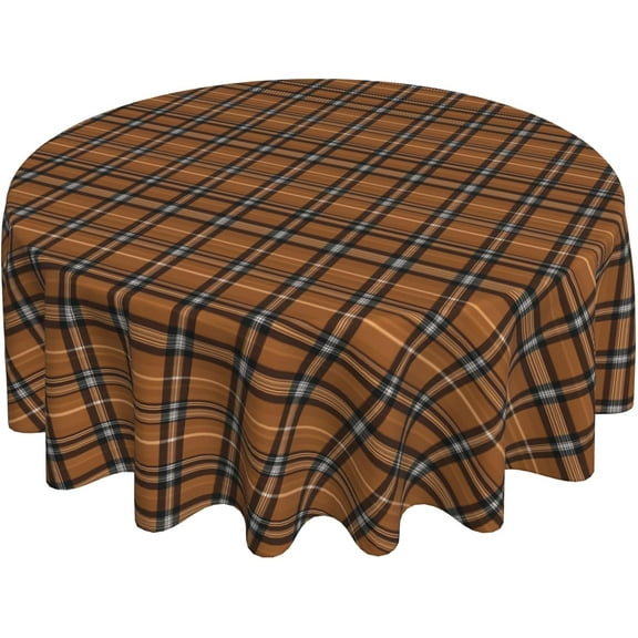 Round Tablecloth 60 Inch, Brown Glen Plaid Round Tablecloths Wipeable Table Cloth Farmhouse Tablecloth for Dining, Parties, Camping
