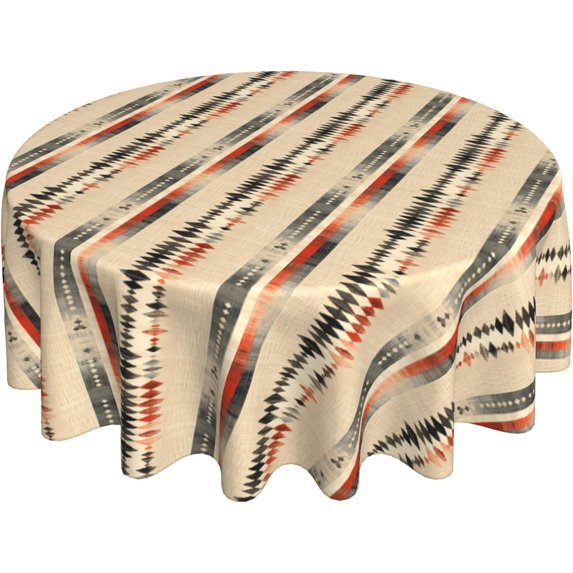 Round Tablecloth 60 Inch, Chic Geometric Stripes Tablecloths Round Reusable Tablecloths Cloth Table Cover for Buffet Table, Parties, Holiday Dinner, Wedding