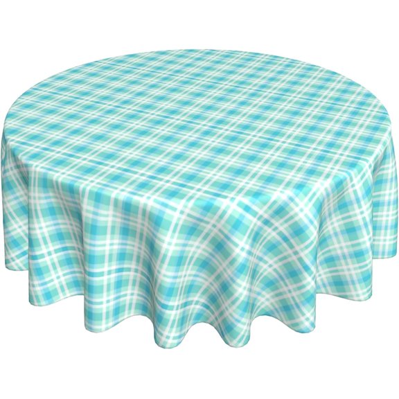 Round Tablecloth 60 Inch, Cyan Tartan Plaid Table Cloth Round Cover Comfortable Tablecloth Decorative Tablecloths for Buffet Table, Parties, Holiday Dinner, Wedding