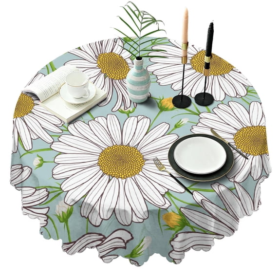 Round Tablecloth 60 Inch Daisy Floral Table Cover Wrinkle Free Fabric for Kitchen Dining Table