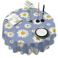 thumbnail image 1 of Round Tablecloth 60 Inch Daisy Floral Table Cover Wrinkle Free Kitchen Dining, 1 of 5