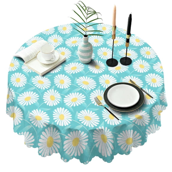 Round Tablecloth 60 Inch Daisy Table Cover Wrinkle Free Dining Kitchen