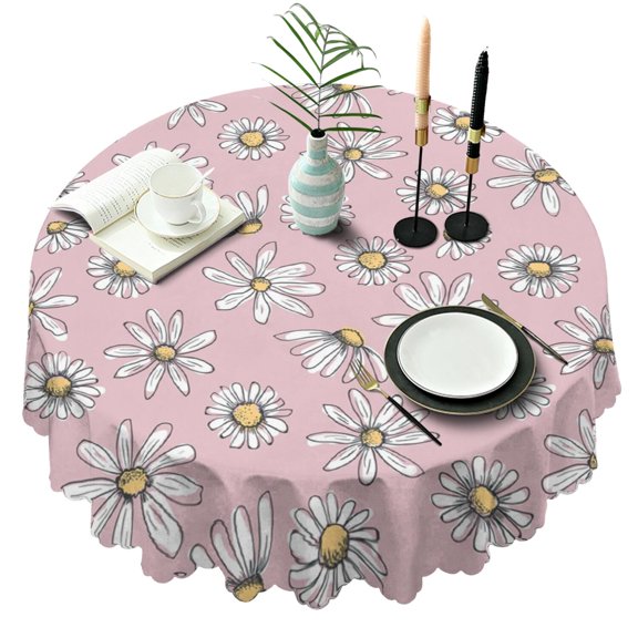 Round Tablecloth 60 Inch Daisy Table Cover Wrinkle Free Machine Wash Kitchen Dining