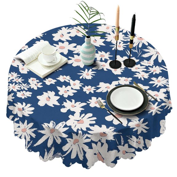 Round Tablecloth 60 Inch Daisy Table Cover Wrinkle Free for Dining Kitchen