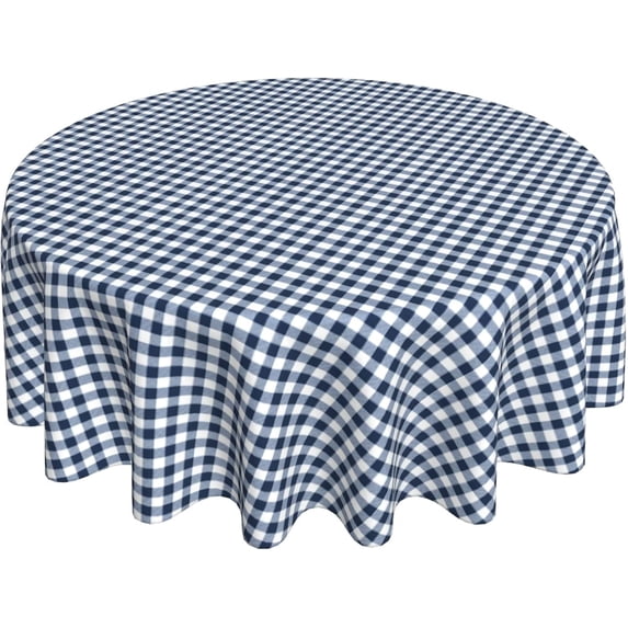 Round Tablecloth 60 Inch, Dark Blue White Gingham Table Cloth Round Cover Water Resistant Table Cloth Kitchen Tablecover for Kitchen Dining Picnic Party Home Decoration