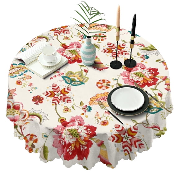Round Tablecloth 60 Inch Dia Table Cloth Washable Dust Proof Wrinkle Resistant for Indoor Outdoor Setting