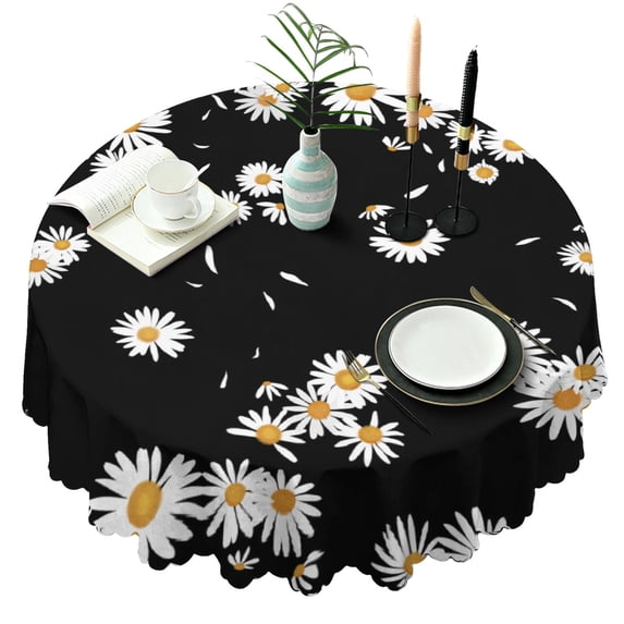 Round Tablecloth 60 Inch Floral Table Cover Daisy Print Wrinkle Free for Dining Kitchen