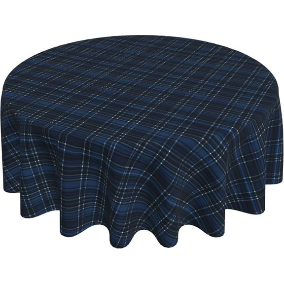 Round Tablecloth 60 Inch, Navy Blue Plaid Circle Tablecloth Durable Tablecloths Fabric Table Cloth for Kitchen Dinning Tabletop Outdoor