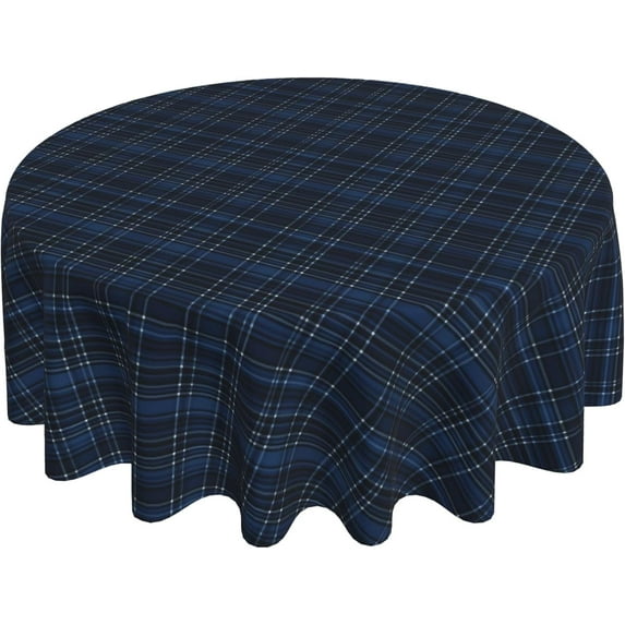 Round Tablecloth 60 Inch, Navy Blue Plaid Circle Tablecloth Durable Tablecloths Fabric Table Cloth for Kitchen Dinning Tabletop Outdoor